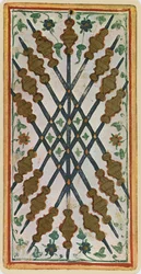 De Negen van Staven, facsimile van een tarotkaart uit het 